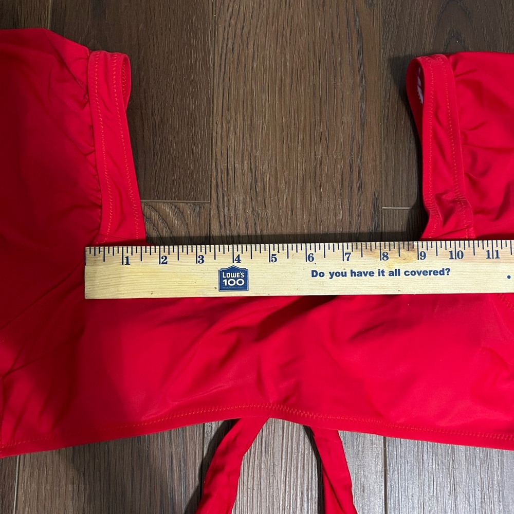 NWOT Red bikini top Square Neck Puff Sleeves Adjustable tie back bathing suit - Picture 4 of 10